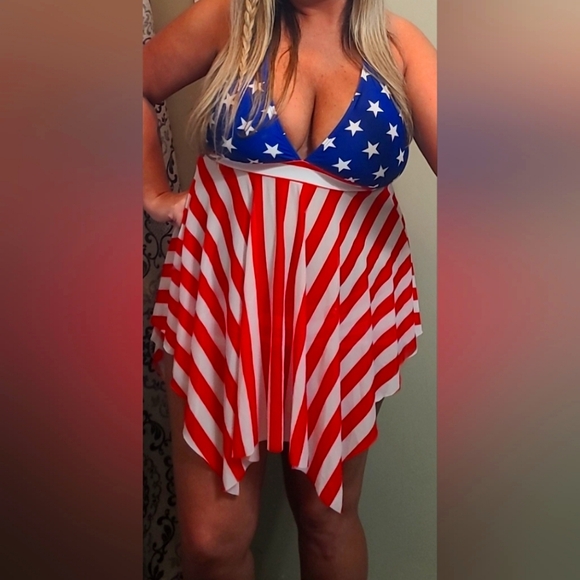 American Flag Halter Swim Tankini with Shorts Swimsuit size 12 / XL - Picture 4 of 8